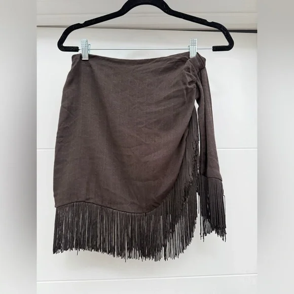 12th Tribe Asymmetrical Black Fringe Skirt - Picture 5 of 9